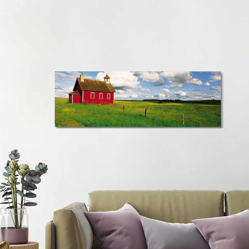 Red Prairie Schoolhouse, Battle Lake, Minnesota, USA - Wrapped Canvas Panoramic Print, 121.92 cm H x 40.64 cm W x 1.91 cm D