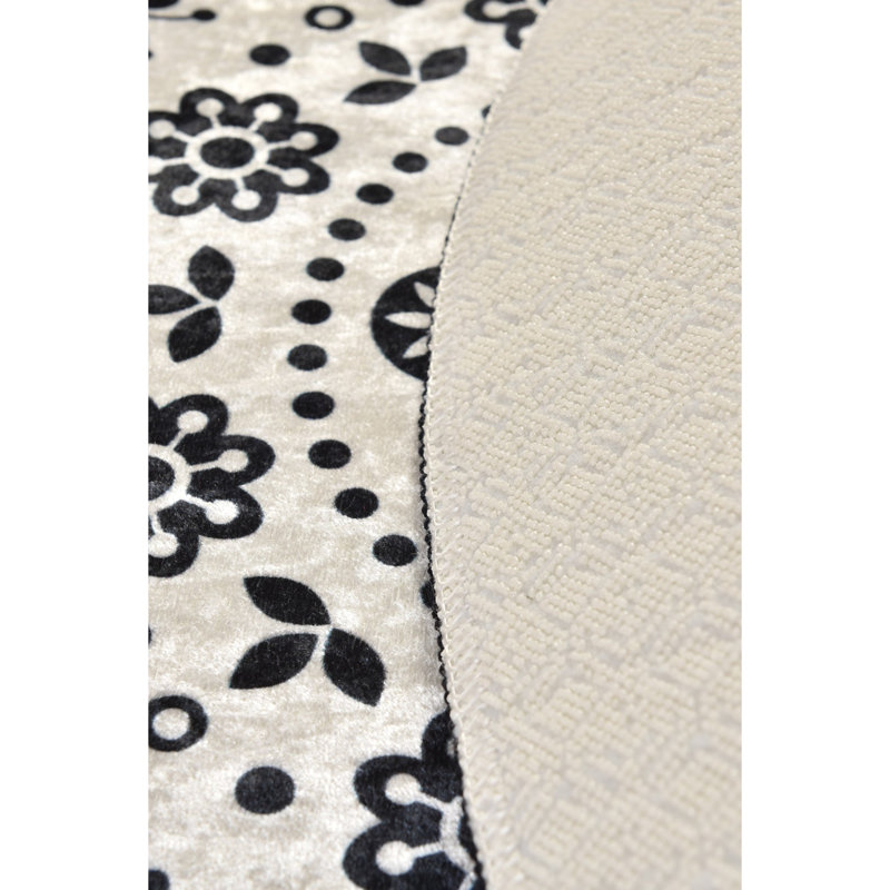 Tapis pour salle de bain Aadhya, H 0,39 po x l 55,12 po x L 55,12 po, Noir / blanc