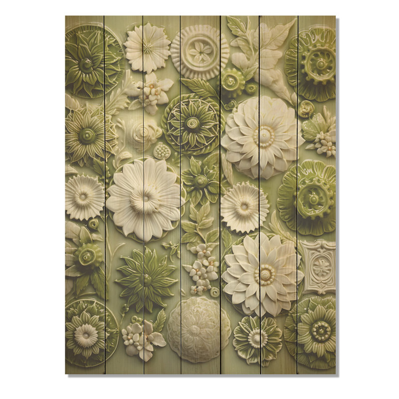 Carreaux floraux verts « Botanicals » I - Impression botanique sur bois, H 32 po x l 24 po
