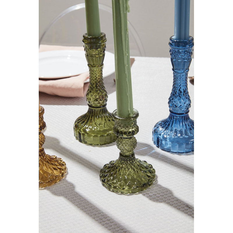 Eliana Samira Glass Tabletop Candlestick, Green