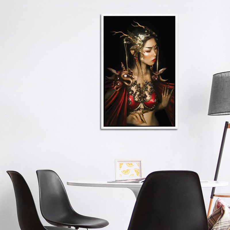Red Dragon by Lillian Liu - Print on Canvas, White Floater Framed, 101.6cm H x 66.04cm W x 3.81cm D