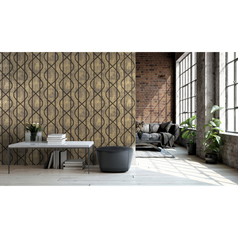 Universe Collection Saturn Glass Stone Geometric Lines Wallpaper Roll, Brown