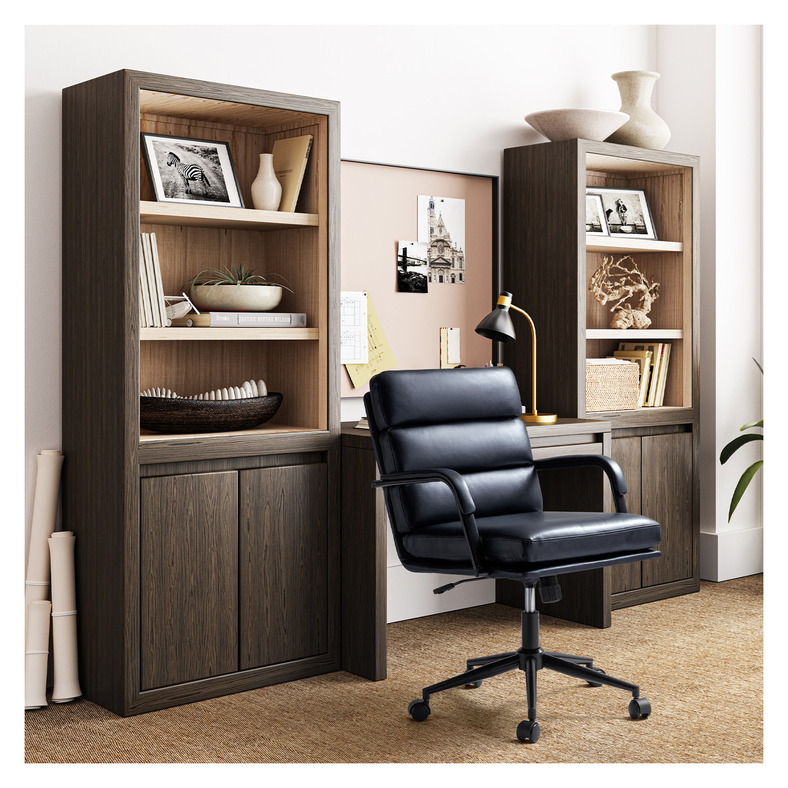 Anagrace Leather Upholstered Swivel Tilt Task Office Chair, Navy Pebbled Faux Leather