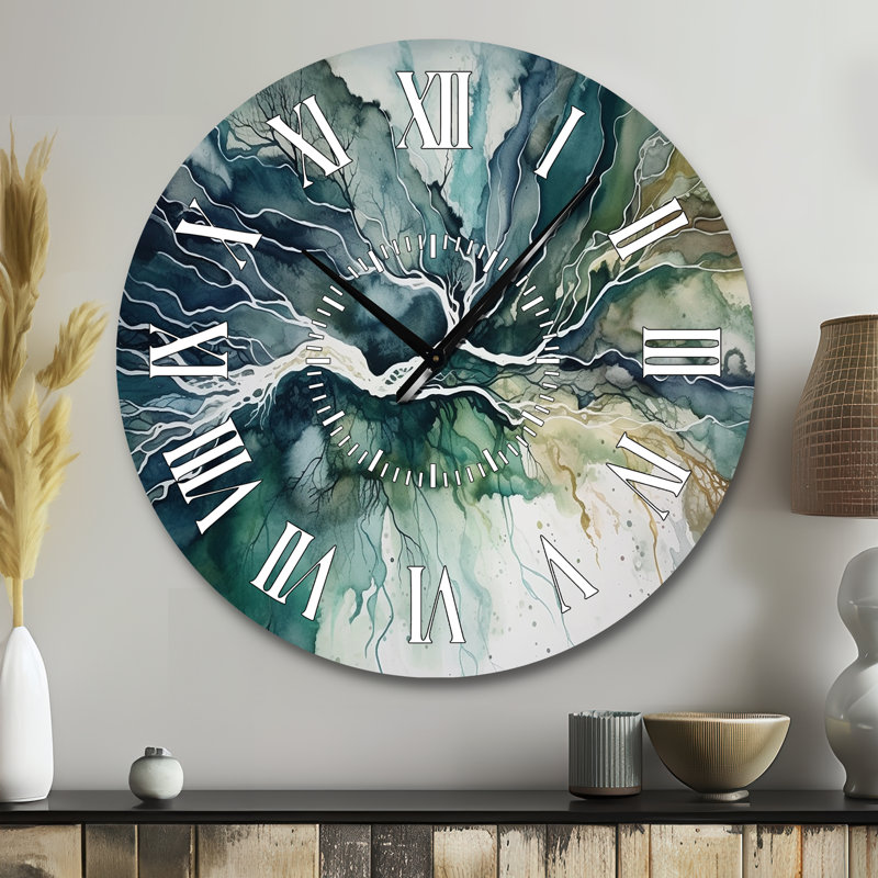 Horloge murale verte et bleue marbrée Dreamscape II, Grand