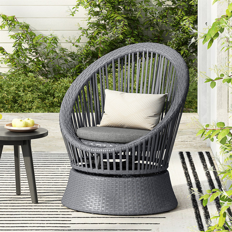 Cofield Rattan Wicker Lounge Chair, Dark Gray, 1