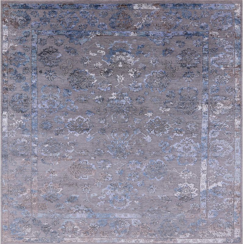 Tapis oriental gris / bleu Lenora, Carré 7 pi