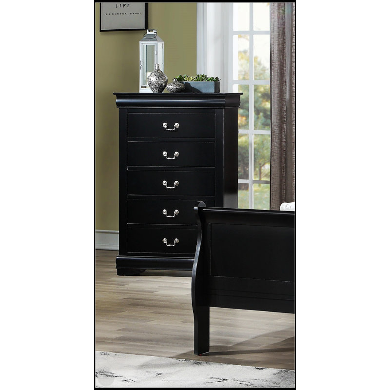 Armoire de rangement contemporaine élégante en bois massif avec 1 tiroir et 1 tiroir Louis Philip, Noir