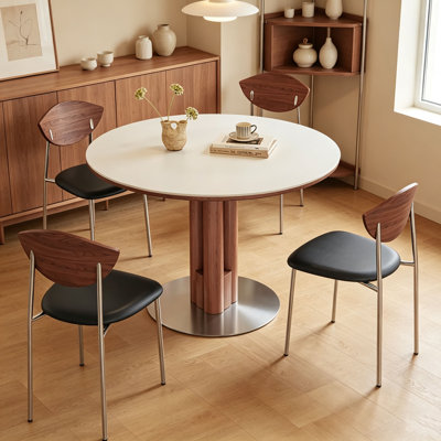 Table ronde vintage en dalle de pierre blanche