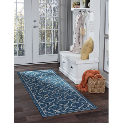 Speegle Indoor / Outdoor Geometric Indigo Blue Area Rug