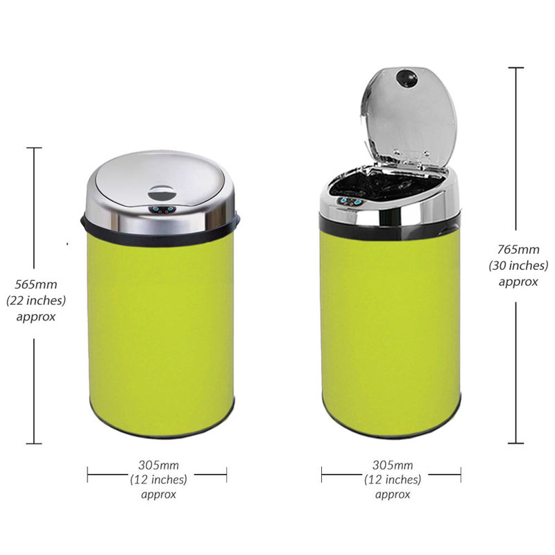 Ladson Steel Motion Sensor Kitchen Trash Can, 30L, Lime Green