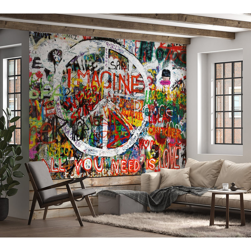 Murale Fredine non collée - Peace Street Art, Rouge / blanc, L 6,83 pi x l 9,83 pi