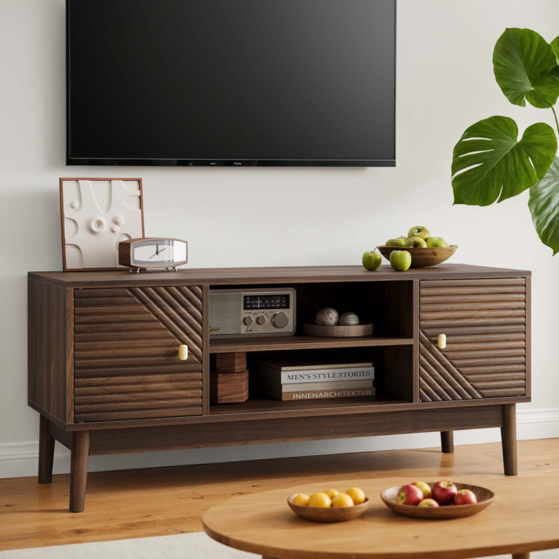 43.31 Inch TV Stand, Mid-Century Modern TV Stand for 32/45 inch TV, Entertainment Center with Storage, Media Console Table for Living Room and Bedroom