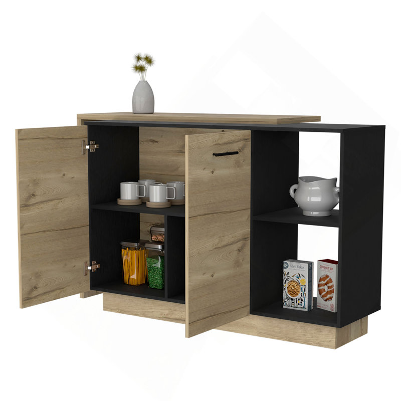 Îlot de cuisine, deux tablettes dissimulées, trois cloisons, Natural/Black