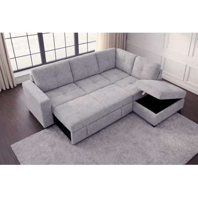 Kathy Reversible Pull-Out Sleeper Sectional In Light Gray Chenille