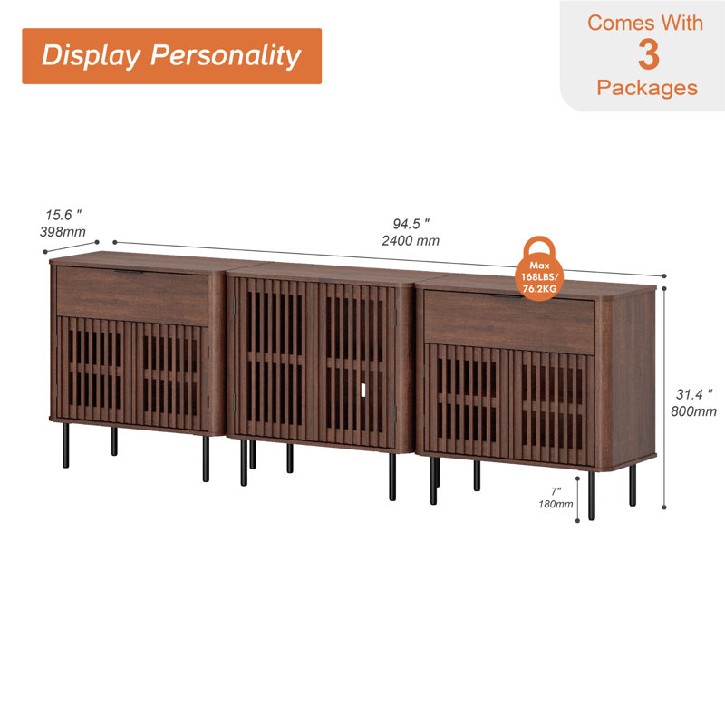 Buffet 94,5 "Mid-Century moderne avec tablettes réglables et 2 tiroirs, Brun
