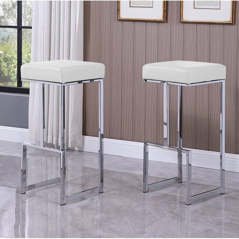 Tabouret de bar et de comptoir Jochebed, Blanc, Argent, Tabouret de bar (siège d'une hauteur de 31 po)