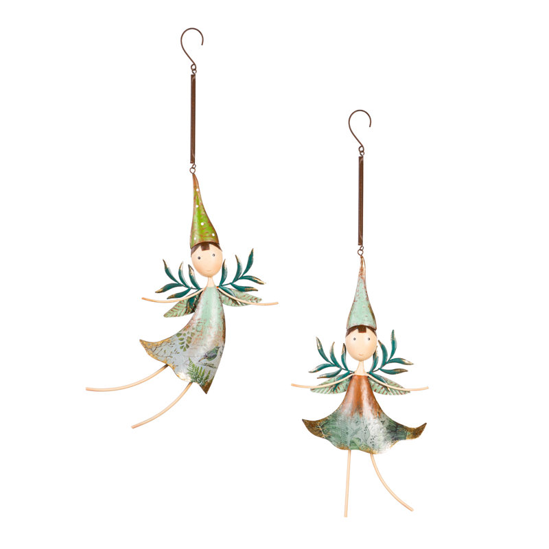 Metal Hand Painted Fairies with Greenery Outdoor 2 Piece Collection