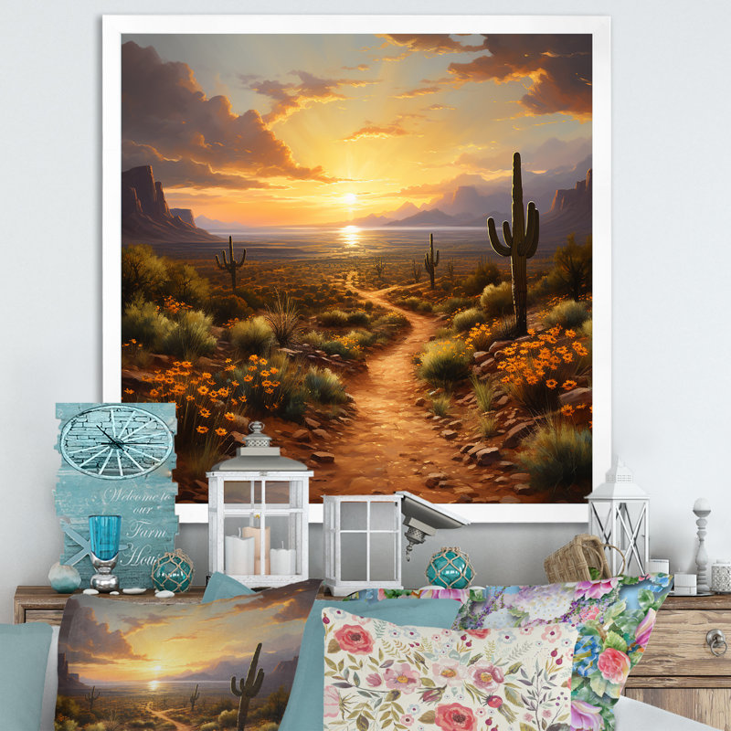 Cactus, coucher de soleil, désert, rêves au Mexique II - reproductions d'art mexicaines, H 16 po x l 16 po x P 1 po