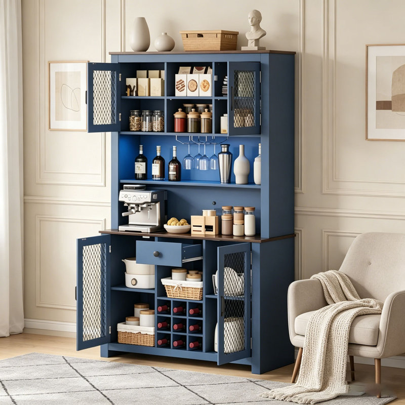 70.9" Kitchen Pantry Storage Cabinet Rustic Buffet Cabinet, Navy Blue
