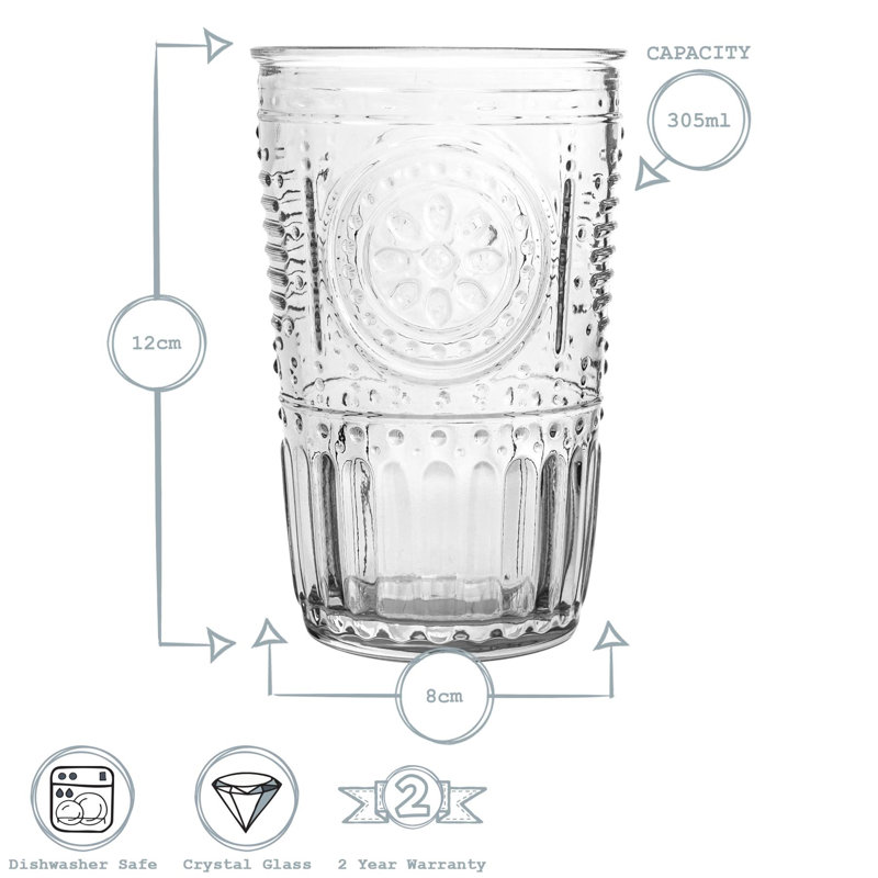 Romantic Highball Glasses - 475ml, 12, 340ml, Clear