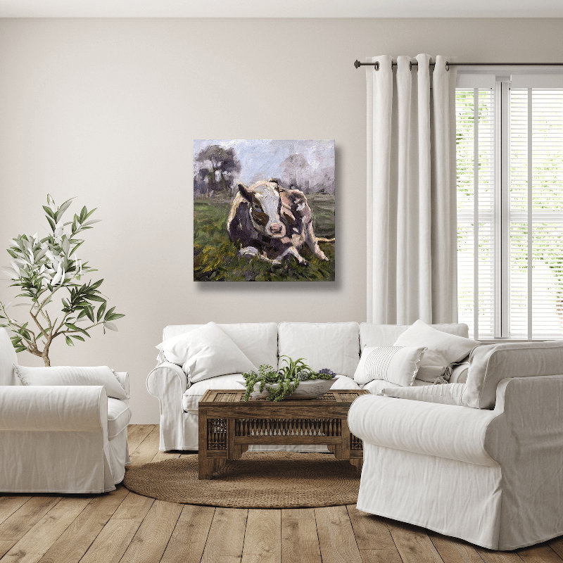 BROWN COW BROWN COW - Unframed Print on Canvas, 36" H x 36" W x 1.5" D, Black Framed Canvas