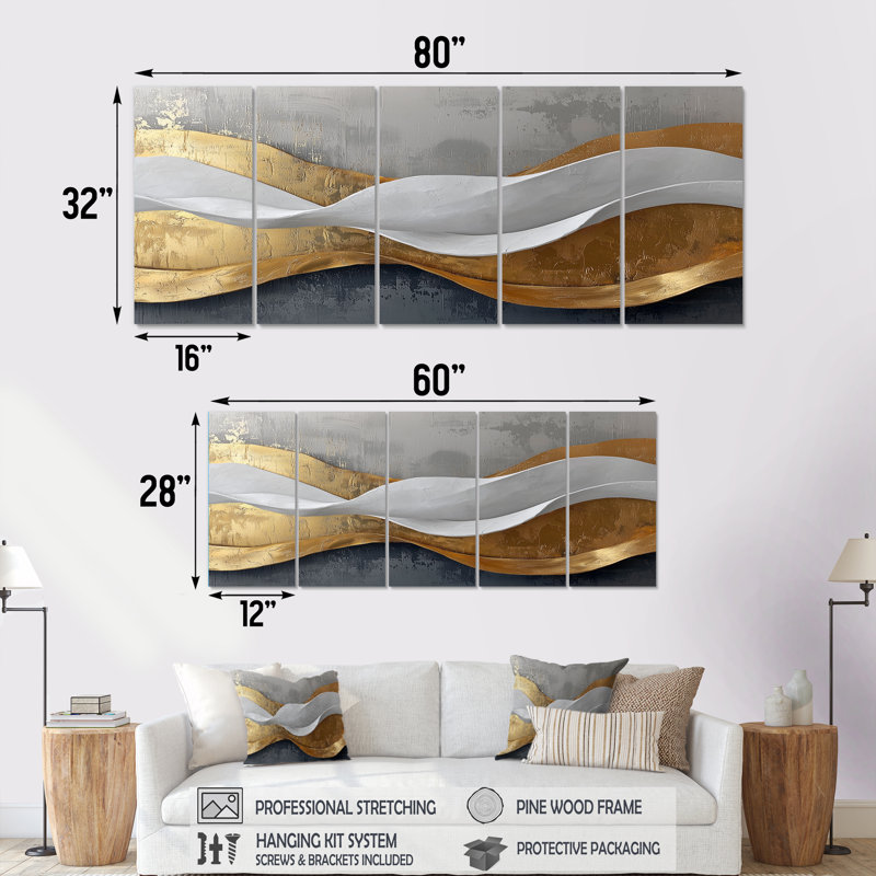 Fosteau IV - Waves Wall Art - ensemble de décorations murales modernes, H 28 po x l 60 po, 5