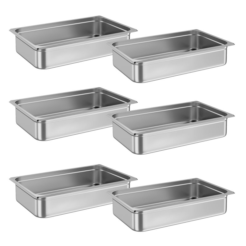 Set of 6 Gastronorm Pan, Steam Table Pan, 53 x 33 cm Anti-Jam Stainless Steel Commercial Steamer Pan Food Catering Trays