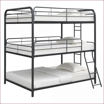 Full/Full/Full Size Metal Triple Bunk Bed Frame - Sturdy, No Box Spring Needed, Black for Space-Saving Bedrooms