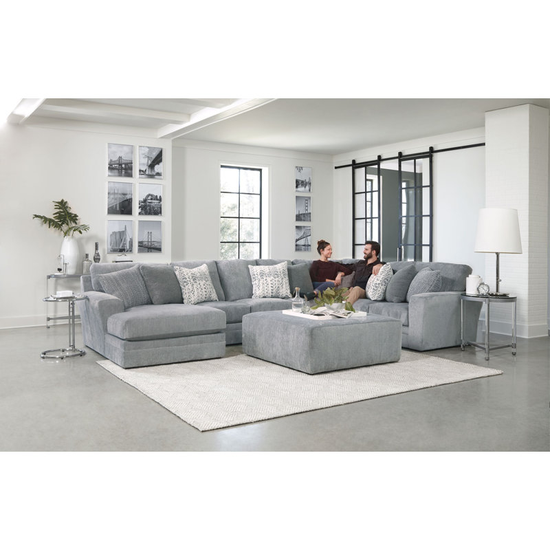  Canapé modulaire en chenille 4 pièces avec repose-pieds Dhevan, Orienté à gauche (vu de face)