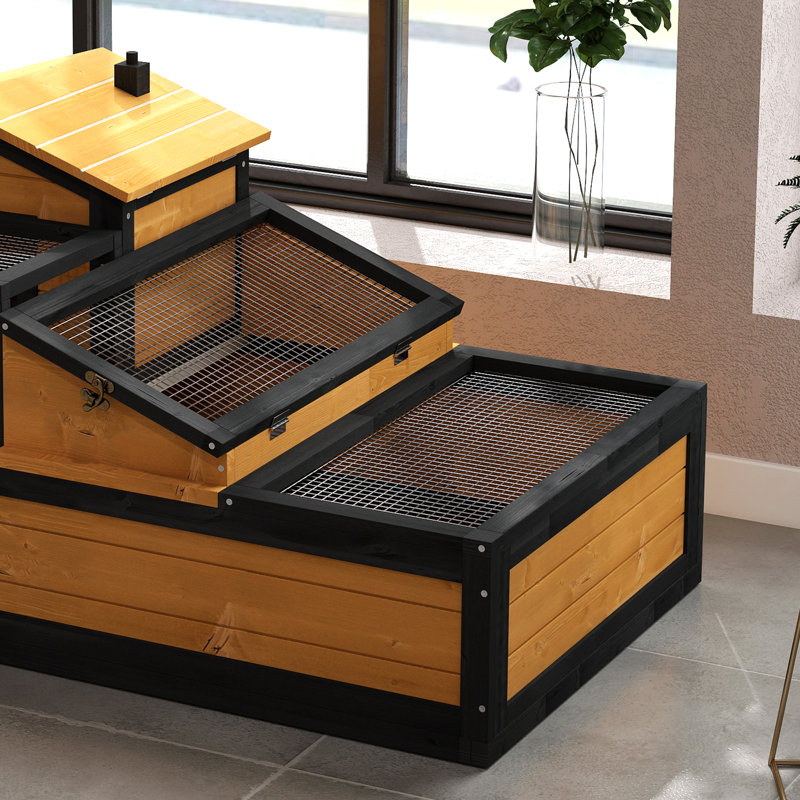 Wooden Tortoise House Indoor Outdoor with Balcony Tray Openable Roof
