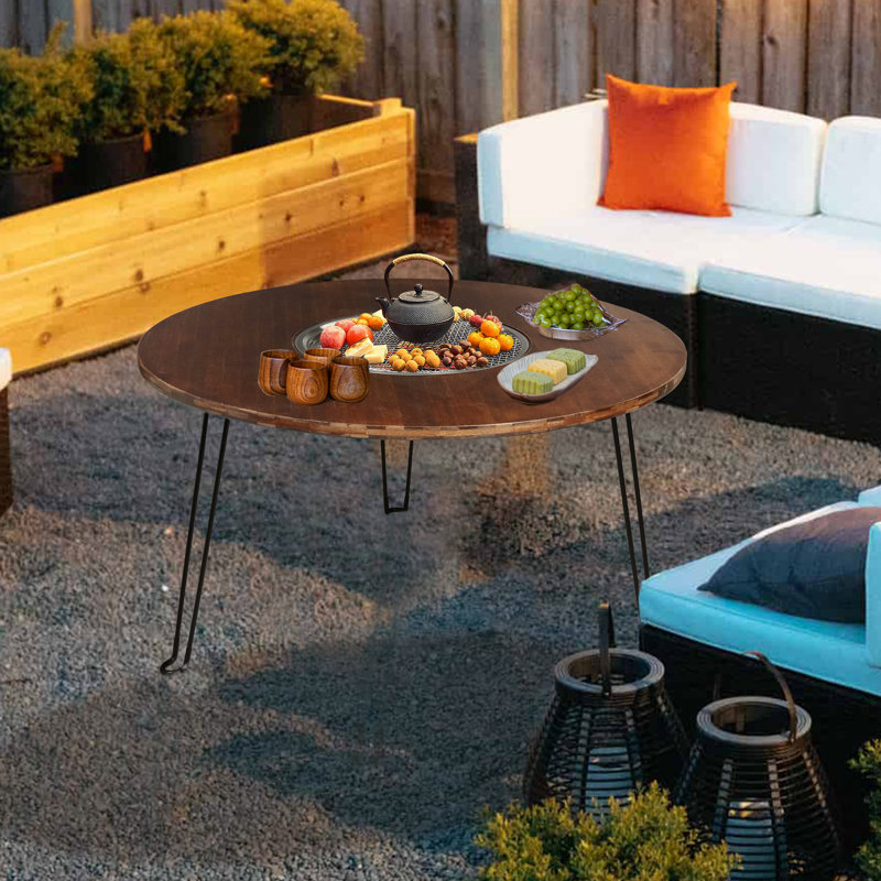 Jenissa Round Wood Metal Outdoor Side Table , 33.4'' in. W 34.2'' in. D