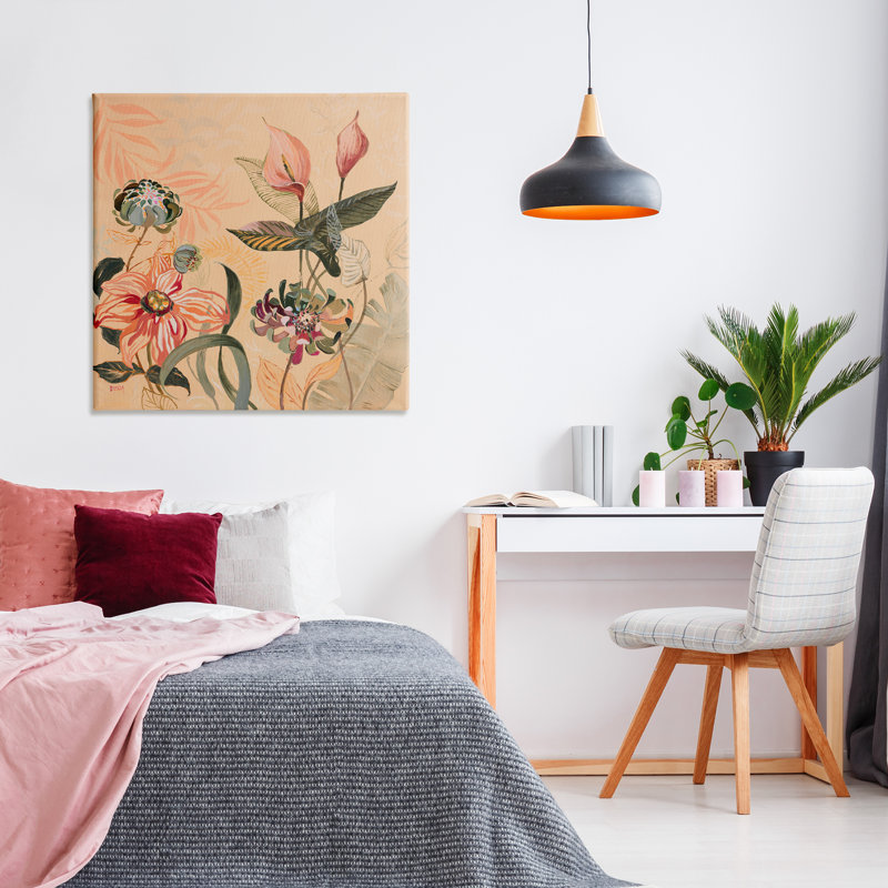 Toile de feuillage et fleurs tropicales, design par Dusza, H 36 po x l 36 po