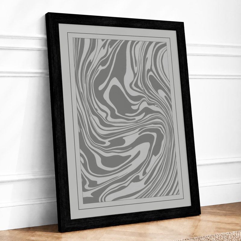 Flowing Lines Abstract - Framed Print, A3 - 42.0 x 29.7 cm, Black