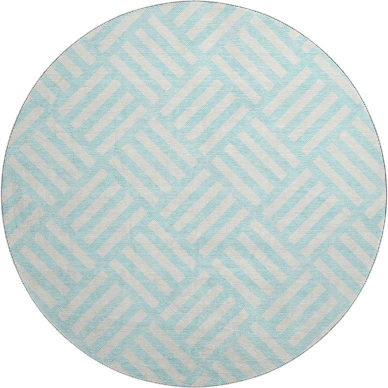 Premium Machine Washable Cerrito Aqua Rug, Round 8'