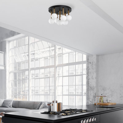 Modern Industrial Chandelier with Metal Body, 17.3 x 17.3 x 15.7 inches | Black and Antique Cream Finish, 7 x G9 Socket (Bulb Not Included), Elegant Scandinavian Design for Home or Office | IP20 Rated