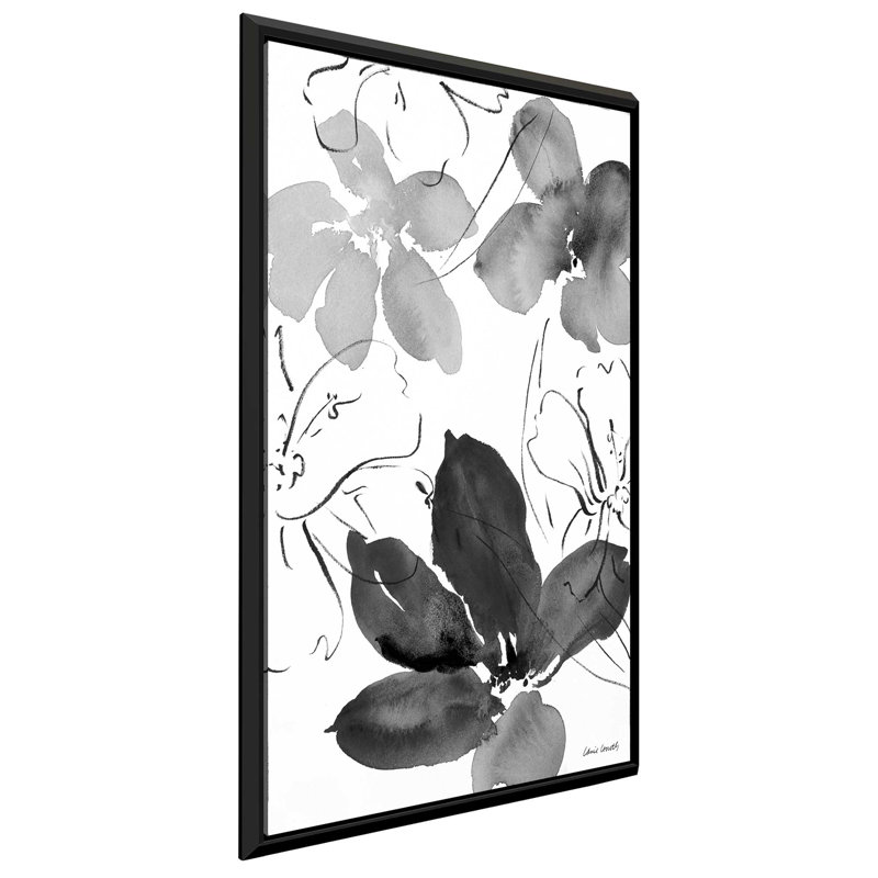 «Into Summer Black and White II», reproduction de peinture à l'aquarelle, H 33,5 po x l 21,5 po x P 2 po, Cadre flottant noir