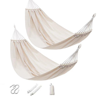 Ensemble de 2 hamacs hamac de camping portatif en tissu de 550 lb avec deux poutres anti-roulis et des sangles robustes pour le camping, le patio, la cour arrière et l'extérieur