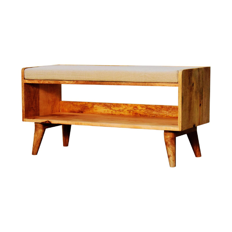 Banc de rangement multifonctionnel, sièges rembourrés, fabrication solide, Oak, Grey Linen