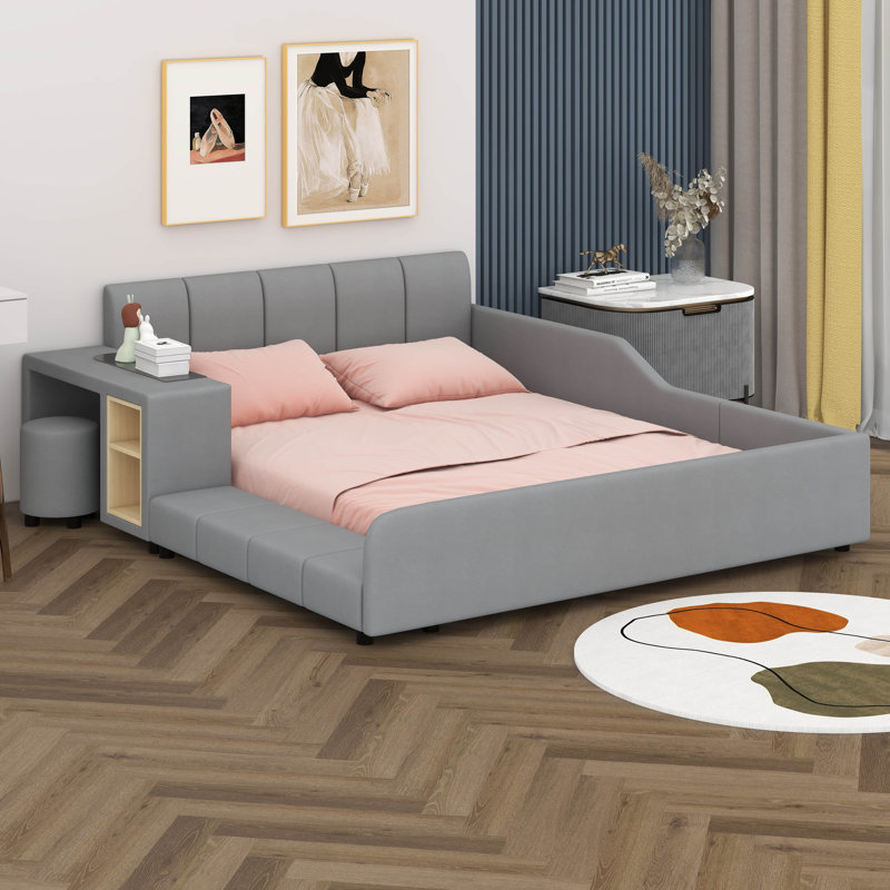 Hanrott Upholstered Panel Storage Bed, Gray