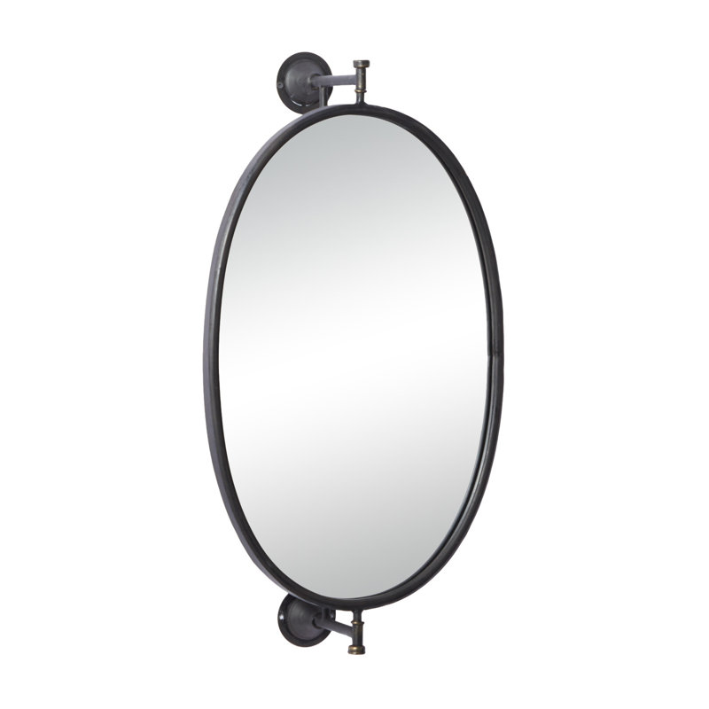 Black Metal Swivel Oval Room Wall Mirror, 15" x 7" x 29", Black