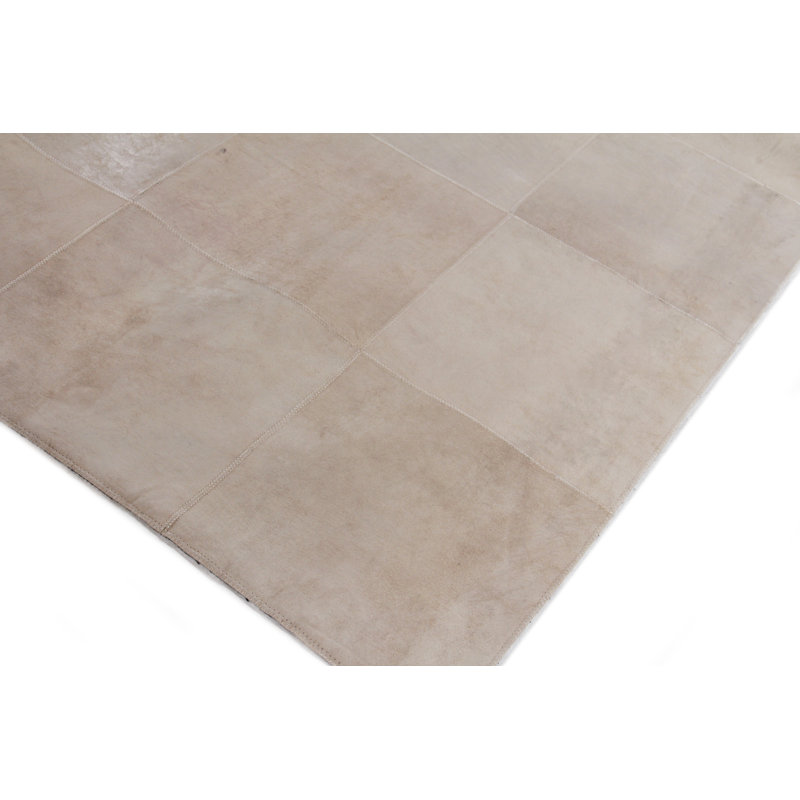 Distressed Suede Leather Geometric Area Rug, Rectangle 9'6" x 13'6"