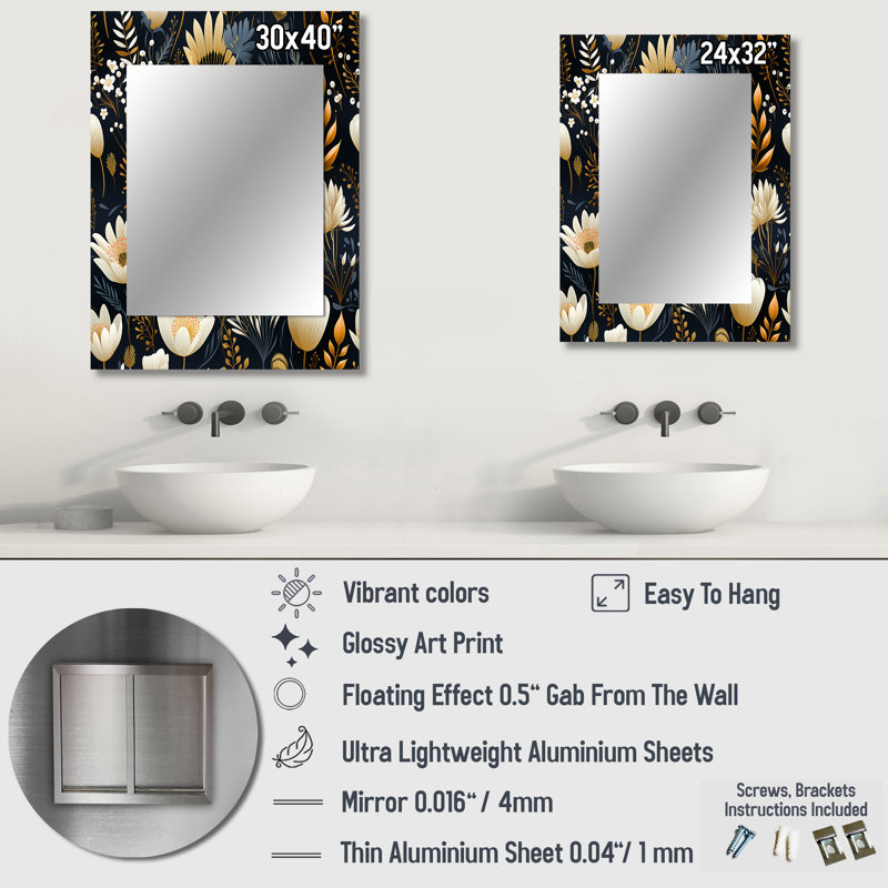 Campbellton - motif floral artistique - miroir mural floral, 32 po x 24 po