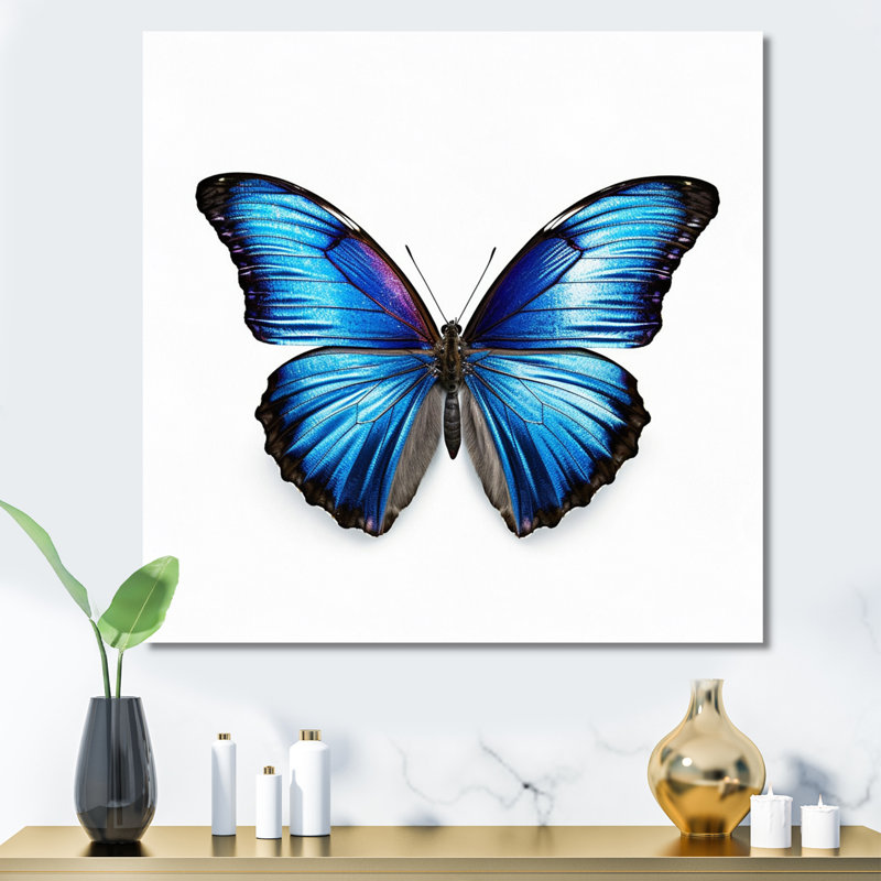 Papillon bleu vibrant I, Toile tendue, H 24 po x l 32 po x P 1 po