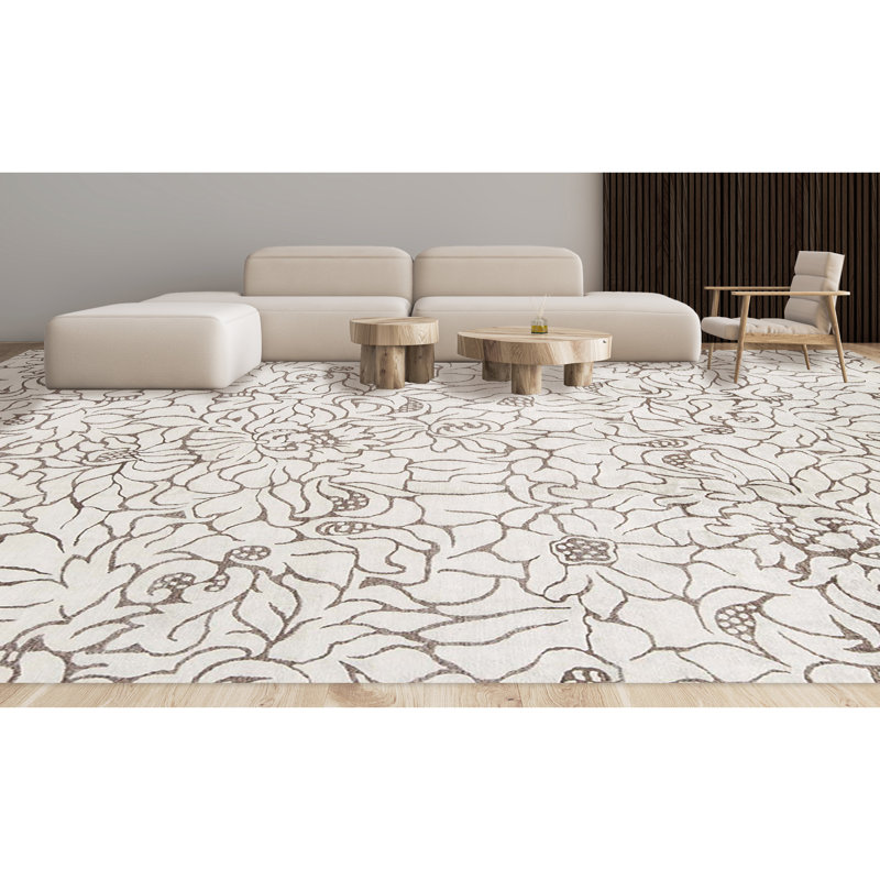 Hand-Knotted High-Quality Ivory Area Rug