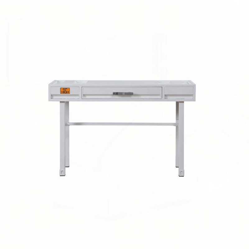 Metal Vanity Desk with One Drawer, White, White