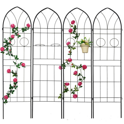4 treillis d'extérieur en métal 78,7 po x 19,7 po, antirouille pour lierre, paquet de 4 noir 78,7 po x 19,7 po, support de pois, fleur de jardin