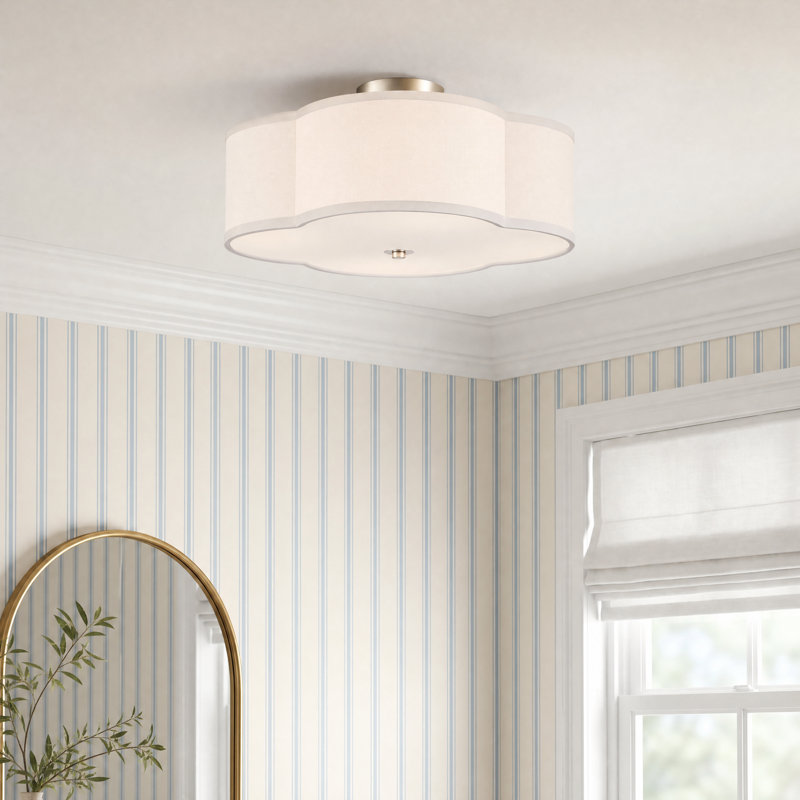 Plafonnier semi-encastré en tissu 4 lumières, Nickel, H 6,9 po x l 15,75 po x P 15,75 po