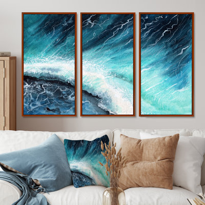 " Navy Blue Ocean Waves With White Seafoam I " 3 - Pieces