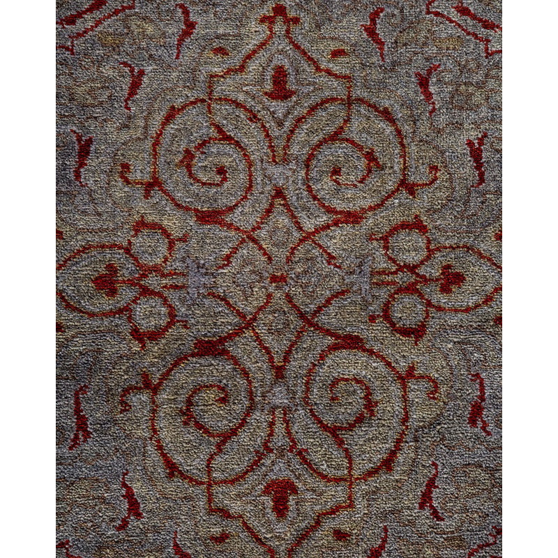 Tapis gris noué à la main de conception unique Chimel