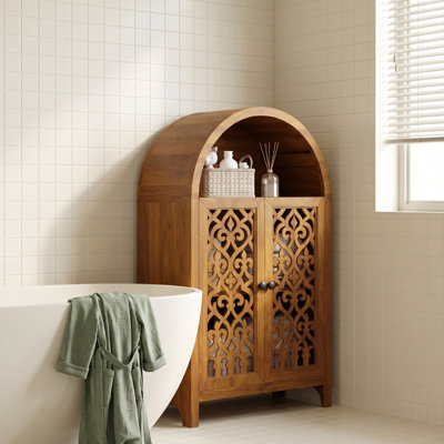 Armoire de rangement en bois sculpté à 2 portes Boho